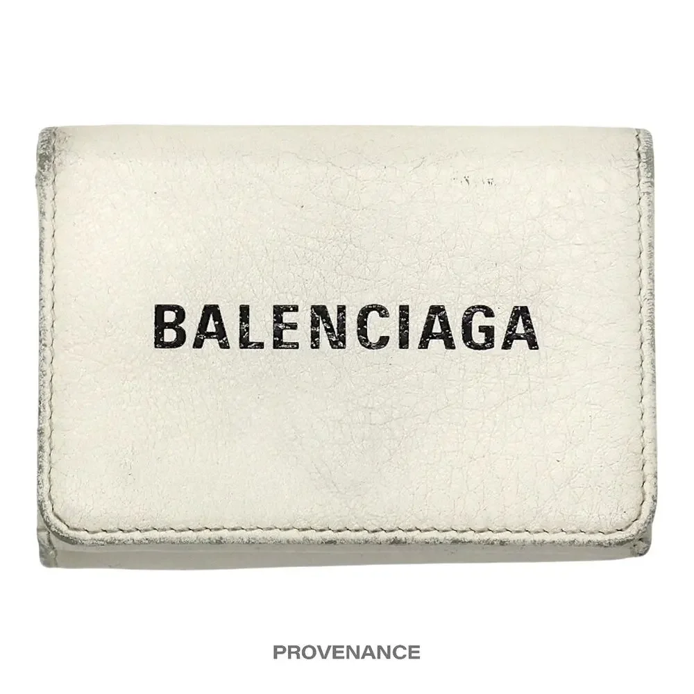 🔴 Balenciaga Logo Print Trifold Wallet - White